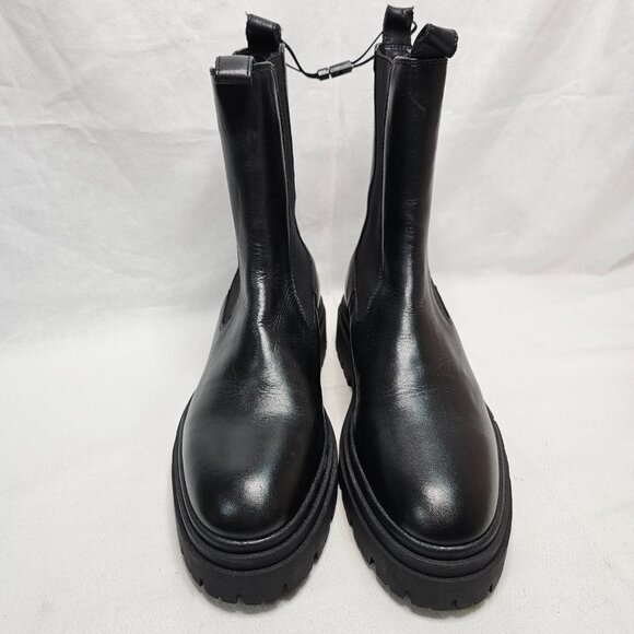 NEW Zara Z1B Chunky Black Leather Chelsea Pull On Boots Women's Size: 39 US 8 - Picture 2 of 11